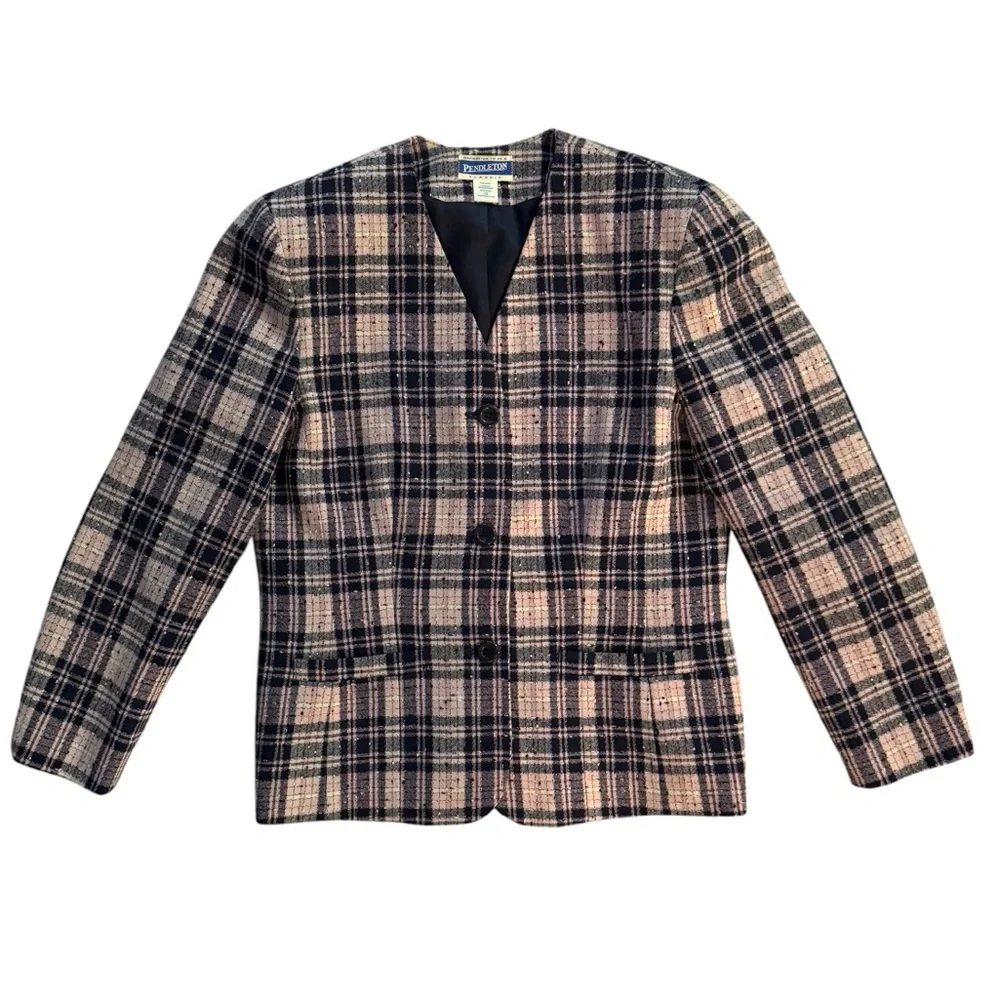 Pendleton classics wool blend tweed button up suit jacket blazer SZ 12 coquette